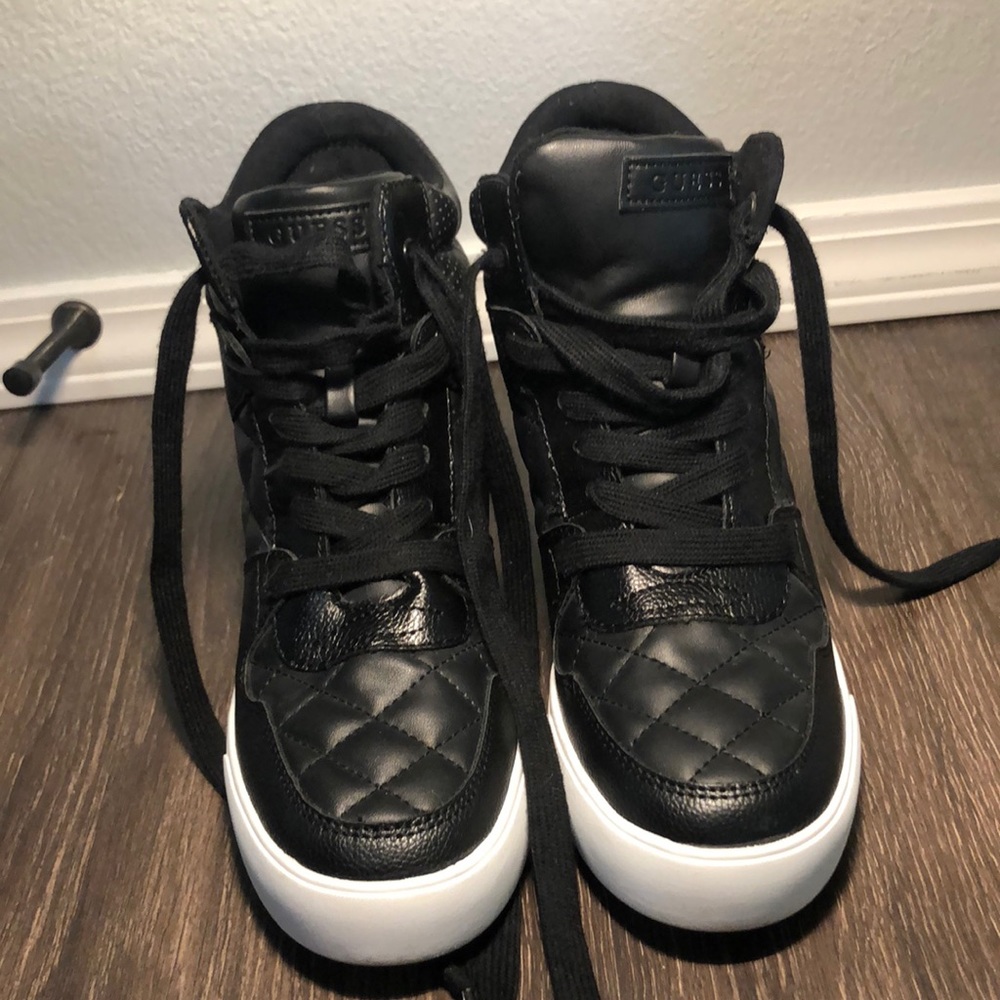 Guess. Women’s size 9.5 wedge tennis shoe. Black. Worn once